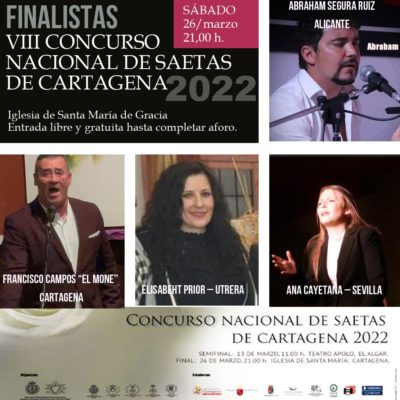 Francisco Campos «el Mone», Ana Cayetana, Elizabeth Prior y Abraham Segura Ruiz disputan este sábado la final del Concurso de Saetas de Cartagena