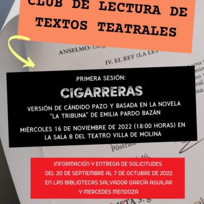 MOLINA DE SEGURA | Las bibliotecas ‘Salvador García Aguilar’ y ‘Mercedes Mendoza’, junto con el ‘Teatro Villa de Molina’, ponen en marcha un Club de Lectura de Textos Teatrales