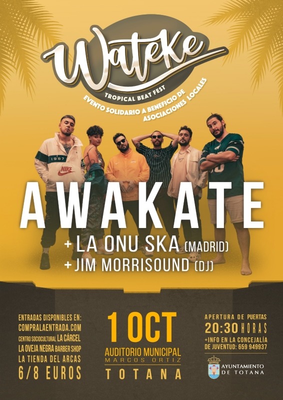 TOTANA | “Awakate” actuará este sábado 1 de octubre en el evento solidario “Wateke”, organizado a beneficio de las asociaciones locales