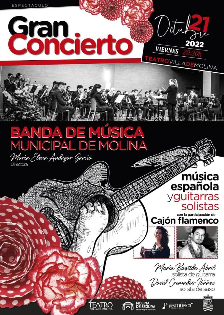MOLINA DE SEGURA | La Banda Municipal de Música y solistas de guitarra, saxo y flamenco ofrecen un CONCIERTO DE MÚSICA ESPAÑOLA en el ‘Teatro Villa de Molina’ el viernes 21 de octubre
