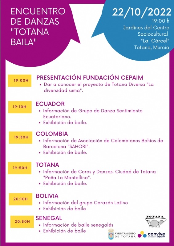 TOTANA | El encuentro de danzas “Totana Baila” se celebrará este sábado 22 de octubre en los Jardines de Ramos Camacho del Centro Sociocultural “La Cárcel”