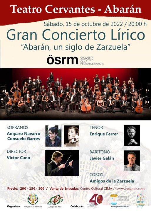 REGIÓN DE MURCIA | 
        La Orquesta Sinfónica de la Región de Murcia celebra ‘un siglo de zarzuela’ con un concierto en el Teatro Cervantes de Abarán