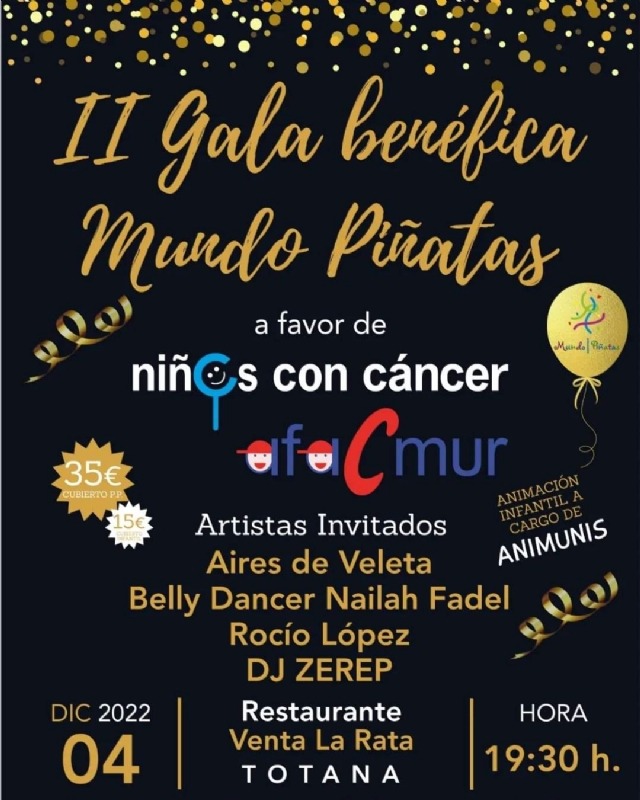 TOTANA | II Gala Benéfica “Mundo Piñatas” a favor de la Asociación de Familiares de Niños con Cáncer de la Región (AFACMUR), el 4 de diciembre