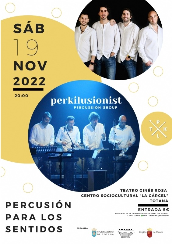 TOTANA | El espectáculo musical de Perkilusionist, “Percusión para los sentidos”, tendrá lugar este sábado en el Teatro Ginés Rosa del Centro Sociocultural La Cárcel
