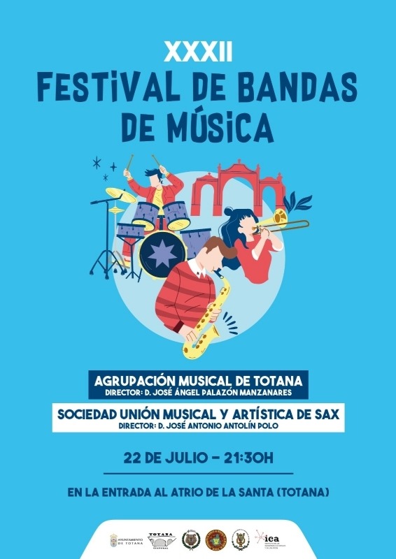 CULTURA | 
        El XXXII Festival de Bandas de Música se celebra este sábado 22 de julio (21:30 horas) en el atrio de La Santa, organizado por la Agrupación Musical de Totana