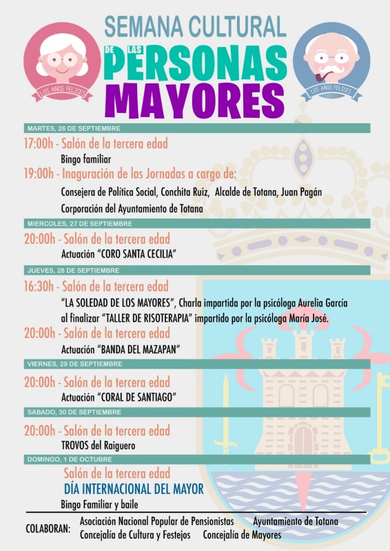 CULTURA | 
        El Centro Municipal de Personas Mayores de la plaza Balsa Vieja acoge a partir del martes la Semana Cultural de las Personas Mayores, organizada por la Asociación Nacional Popular de Pensionistas