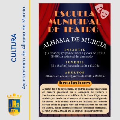 CULTURA | El Ayuntamiento de Alhama de Murcia amplía el plazo de inscripción para los Talleres Municipales de Teatro 2023/24