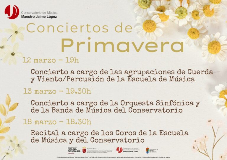 La Escuela Municipal y el Conservatorio de Música ‘Maestro Jaime López’ de Molina de Segura festejan la llegada de la primavera con tres actuaciones los días 12, 13 y 18 de marzo