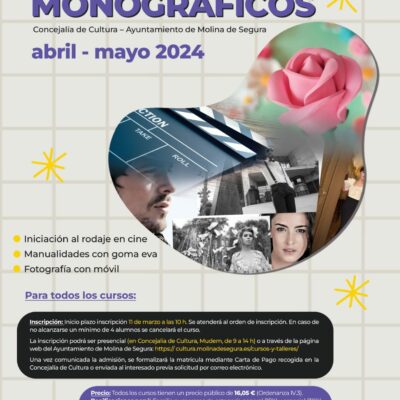La Concejalía de Cultura de Molina de Segura organiza tres cursos monográficos esta primavera