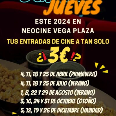 La Concejalía de Cultura y Neocine Vega Plaza inician el programa ‘Los Súper Jueves de Cine’ con entradas a 3 euros a partir del día 4 de abril