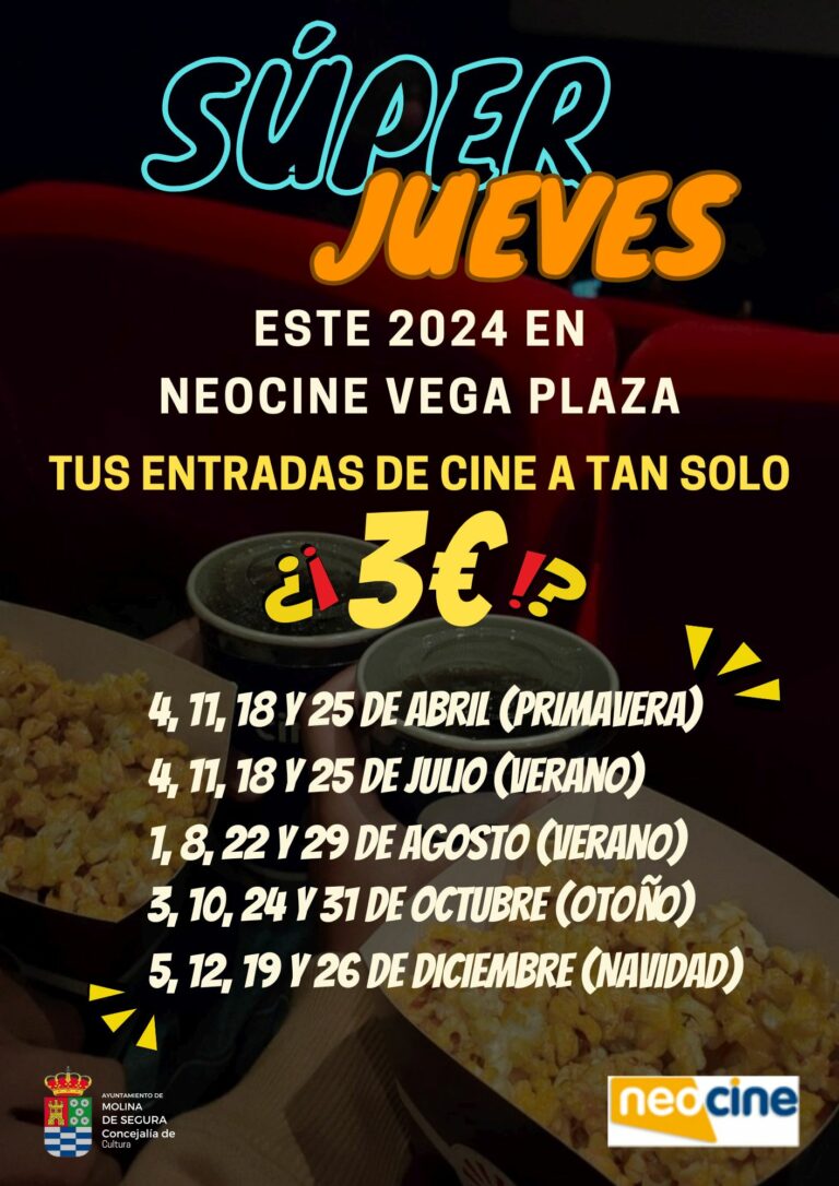 La Concejalía de Cultura y Neocine Vega Plaza inician el programa ‘Los Súper Jueves de Cine’ con entradas a 3 euros a partir del día 4 de abril