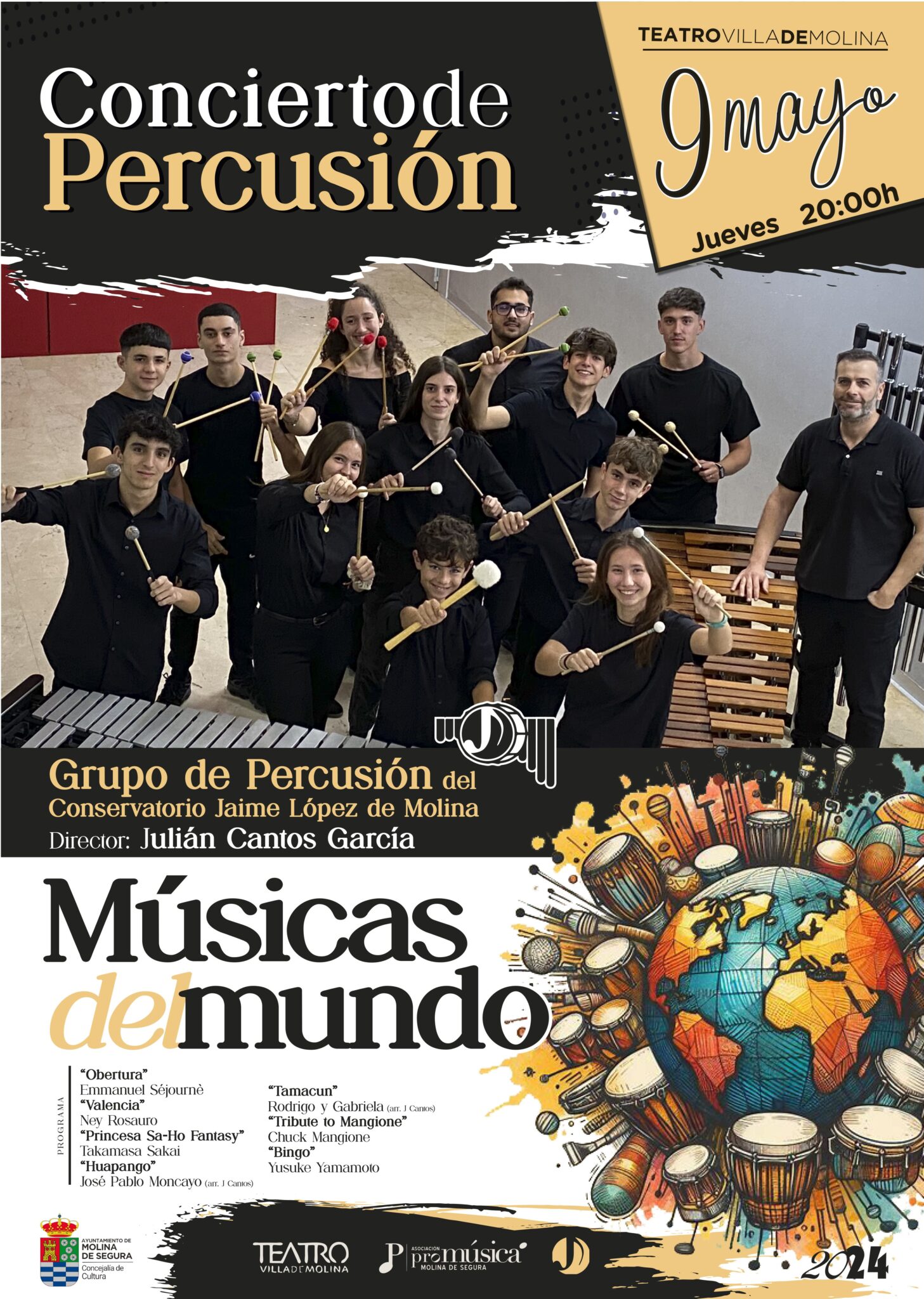 El Grupo de Percusión del Conservatorio de Música ‘Maestro Jaime López’ ofrece el concierto ‘Músicas del Mundo’ el jueves 9 de mayo en el ‘Teatro Villa de Molina’