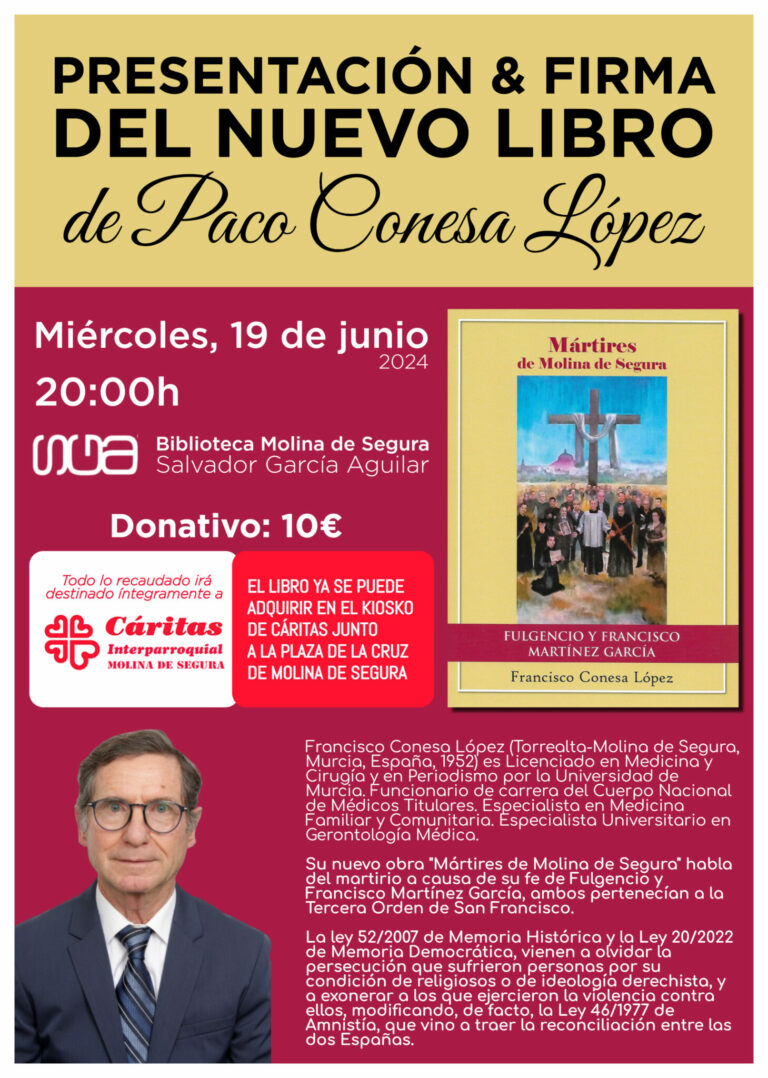 Francisco Conesa presenta su libro ‘Mártires de Molina de Segura’ el miércoles 19 de junio