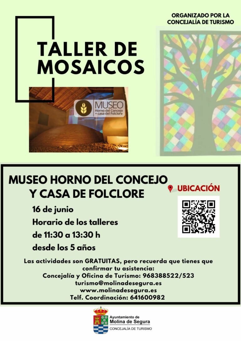 La Concejalía de Turismo organiza un taller de mosaicos el domingo 16 de junio en el Museo Horno del Concejo y Casa del Folclore de Molina de Segura