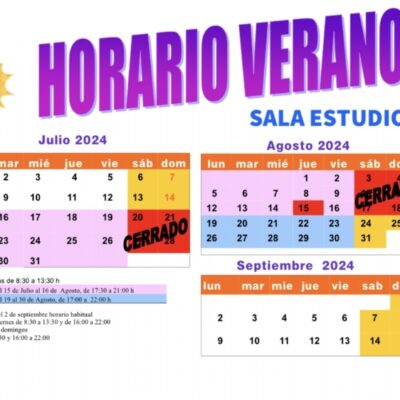 La Concejalía de Cultura informa de los horarios de las Salas de Estudio y la Biblioteca Municipal para este verano