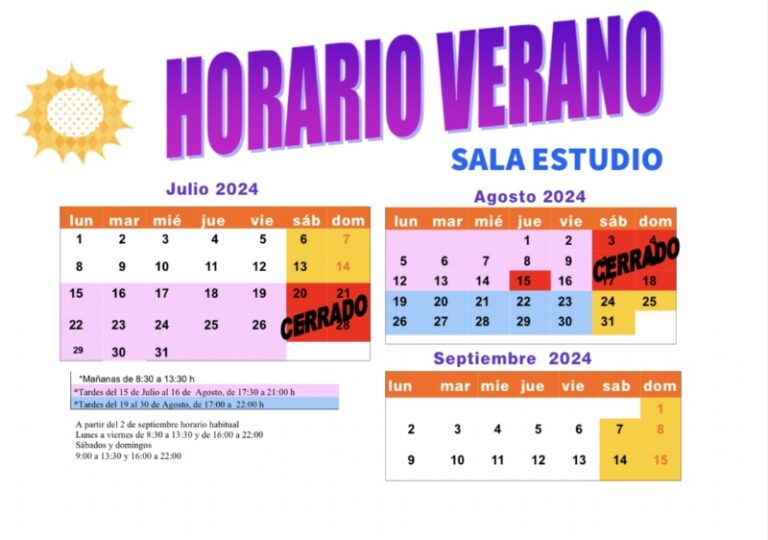 La Concejalía de Cultura informa de los horarios de las Salas de Estudio y la Biblioteca Municipal para este verano