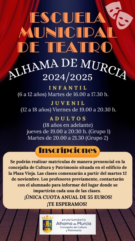 La Escuela Municipal de teatro de Alhama de Murcia abre sus inscripciones para el curso 2024/2025